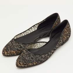 مملوكة مسبقًا Bottega Veneta Size 38 Black Lace and Patent Leather D'orsay Ballet Flats