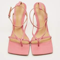 Pre Owned Bottega Veneta Stretch Size 40.5 Pink Leather Ankle Strap Sandals