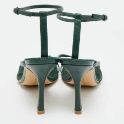 مملوكة مسبقًا Bottega Veneta Stretch Size 37 Green Leather Ankle Strap Sandals