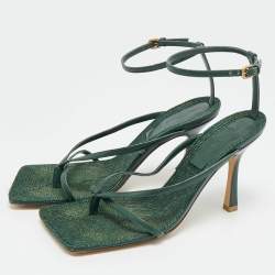 مملوكة مسبقًا Bottega Veneta Stretch Size 37 Green Leather Ankle Strap Sandals