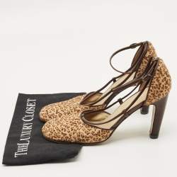 مملوكة مسبقًا حذاء كعب عالي بوتيغا فينيتا طباعة فهد بني/بيج شعر العجل بحزام الكاحل مقاس 38.5