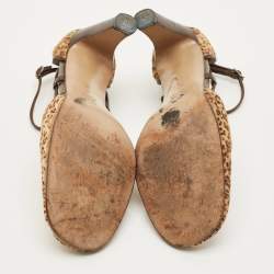 مملوكة مسبقًا حذاء كعب عالي بوتيغا فينيتا طباعة فهد بني/بيج شعر العجل بحزام الكاحل مقاس 38.5