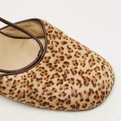 مملوكة مسبقًا حذاء كعب عالي بوتيغا فينيتا طباعة فهد بني/بيج شعر العجل بحزام الكاحل مقاس 38.5