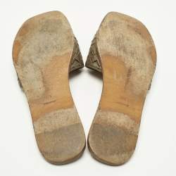 Pre Owned Bottega Veneta Size 37.5 Dark Brown Intrecciato Leather Flat Slide