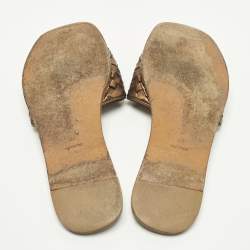 مملوكة مسبقًا صندل سلايد فلات بوتيغا فينيتا جلد إنتريشياتو ذهبي مقاس 37