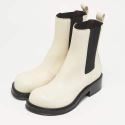 Pre Owned Bottega Veneta Cliff Size 38 White Leather Ankle Length Boots