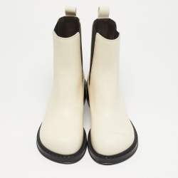 Pre Owned Bottega Veneta Cliff Size 38 White Leather Ankle Length Boots