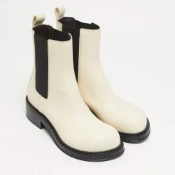 Pre Owned Bottega Veneta Cliff Size 38 White Leather Ankle Length Boots