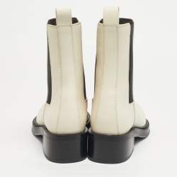 Pre Owned Bottega Veneta Cliff Size 38 White Leather Ankle Length Boots