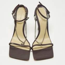 Pre Owned صندل بوتيغا فينيتا بحزام كاحل جلدي بنفسجي وسلسلة مطاطي مقاس 38