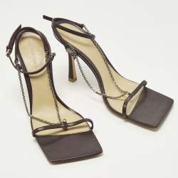 Pre Owned صندل بوتيغا فينيتا بحزام كاحل جلدي بنفسجي وسلسلة مطاطي مقاس 38