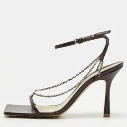 Pre Owned صندل بوتيغا فينيتا بحزام كاحل جلدي بنفسجي وسلسلة مطاطي مقاس 38