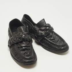 Pre Owned Bottega Veneta Astair Size 39 Black Leather Braided Loafers