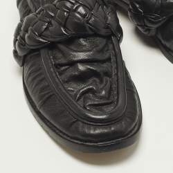 Pre Owned Bottega Veneta Astair Size 39 Black Leather Braided Loafers