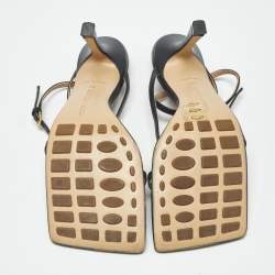 Pre Owned صندل بوتيغا فينيتا جلد أسود مربع برباط للكاحل بمقاس 38