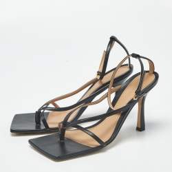 Pre Owned صندل بوتيغا فينيتا جلد أسود مربع برباط للكاحل بمقاس 38