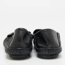 Pre Owned حذاء بوتيغا فينيتا موكاسين جلد إنتريتشياتو أسود مقاس 37