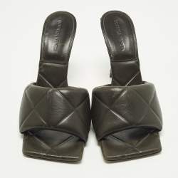 Pre Owned صندل سلايد بوتيغا فينيتا جلد أخضر زيتي مقاس 38