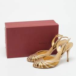 مملوكة مسبقًا Bottega Veneta Size 38 Metallic Leather and Suede Ankle Strap Pumps