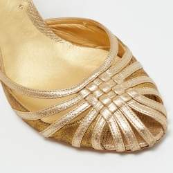 مملوكة مسبقًا Bottega Veneta Size 38 Metallic Leather and Suede Ankle Strap Pumps