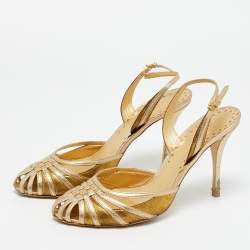 مملوكة مسبقًا Bottega Veneta Size 38 Metallic Leather and Suede Ankle Strap Pumps