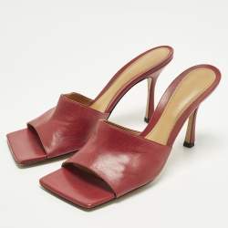 Pre Owned Bottega Veneta Stretch Size 41 Burgundy Leather Slide Sandals