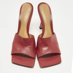 Pre Owned Bottega Veneta Stretch Size 41 Burgundy Leather Slide Sandals