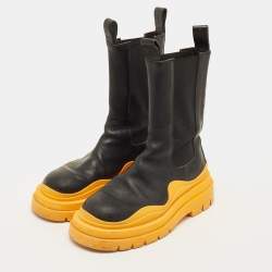 Pre Owned بوت للكاحل بوتيغا فينيتا جلد أسود بطول الكاحل مقاس 39