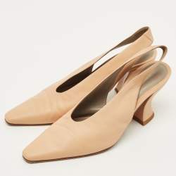مملوكة مسبقًا Bottega Veneta Size 36.5 Beige Leather Slingback Pumps
