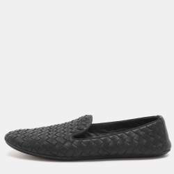 Pre Owned Bottega Veneta Size 37 Black Intrecciato Leather Smoking Slippers