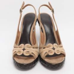 Pre Owned Bottega Veneta Wave Size 37 Beige Suede Intrecciato Wedge Sandals