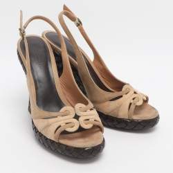 Pre Owned Bottega Veneta Wave Size 37 Beige Suede Intrecciato Wedge Sandals