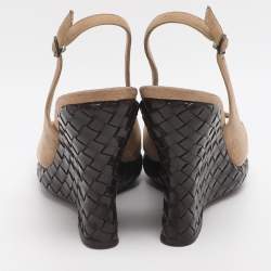 Pre Owned Bottega Veneta Wave Size 37 Beige Suede Intrecciato Wedge Sandals