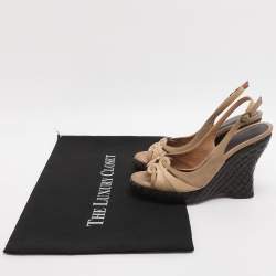 Pre Owned Bottega Veneta Wave Size 37 Beige Suede Intrecciato Wedge Sandals