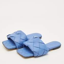 مملوكة مسبقًا Bottega Veneta Lido Size 39 Blue Intrecciato Leather Flat Slide