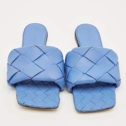 مملوكة مسبقًا Bottega Veneta Lido Size 39 Blue Intrecciato Leather Flat Slide