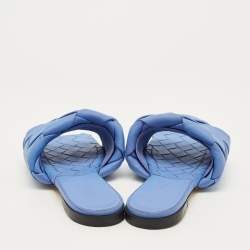 مملوكة مسبقًا Bottega Veneta Lido Size 39 Blue Intrecciato Leather Flat Slide