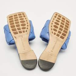 مملوكة مسبقًا Bottega Veneta Lido Size 39 Blue Intrecciato Leather Flat Slide