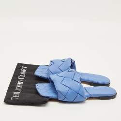 مملوكة مسبقًا Bottega Veneta Lido Size 39 Blue Intrecciato Leather Flat Slide