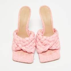 Pre Owned Bottega Veneta Stretch Size 39 Pink Raffia Slide Sandals