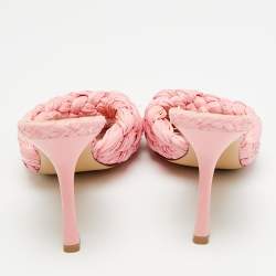 Pre Owned Bottega Veneta Stretch Size 39 Pink Raffia Slide Sandals