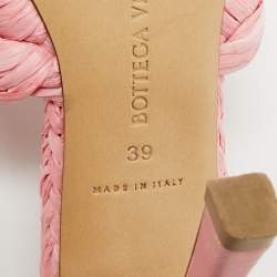 Pre Owned Bottega Veneta Stretch Size 39 Pink Raffia Slide Sandals