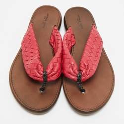 Pre Owned حذاء فلات بوتيغا فينيتا جلد إنترشياتو أحمر إصبع مقاس 39.5