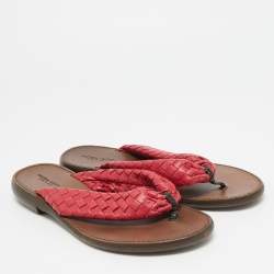 Pre Owned حذاء فلات بوتيغا فينيتا جلد إنترشياتو أحمر إصبع مقاس 39.5