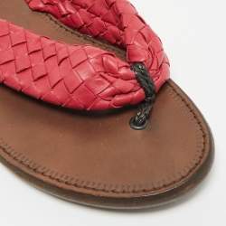 Pre Owned حذاء فلات بوتيغا فينيتا جلد إنترشياتو أحمر إصبع مقاس 39.5