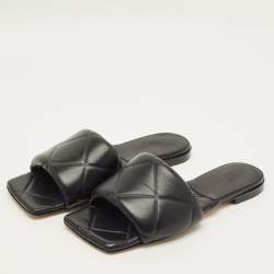 Pre Owned Bottega Veneta Lido Size 38 Black Leather Flat Slides