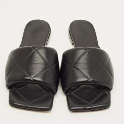 Pre Owned Bottega Veneta Lido Size 38 Black Leather Flat Slides