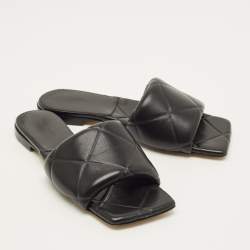 Pre Owned Bottega Veneta Lido Size 38 Black Leather Flat Slides