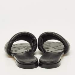 Pre Owned Bottega Veneta Lido Size 38 Black Leather Flat Slides
