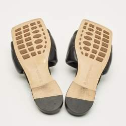 Pre Owned Bottega Veneta Lido Size 38 Black Leather Flat Slides